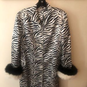 Michael Max two piece satin black & white zebra print skirt set.